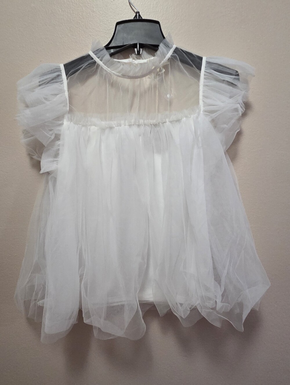 White Tulle Ruffle Top
